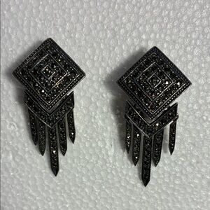 Judith Jack Black Marcasite Fringe Drop Earrings
